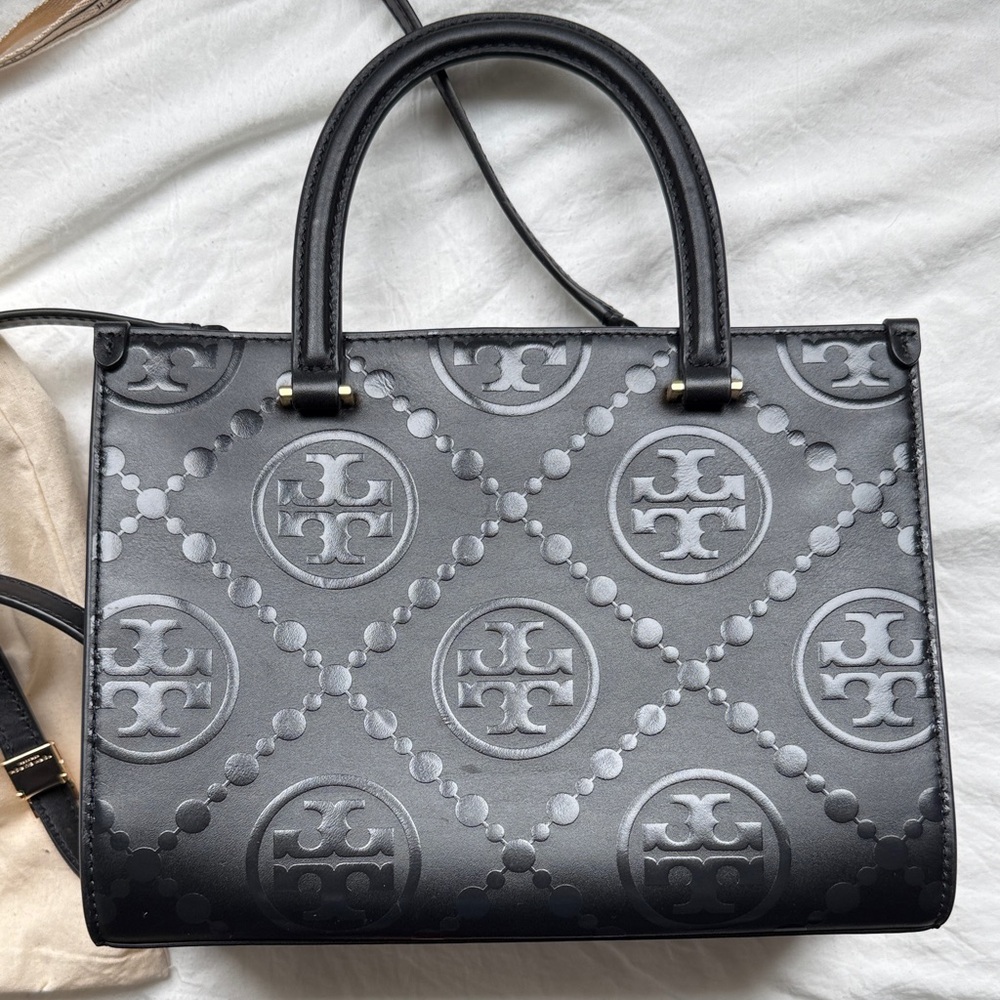 Tory Burch Black Embossed Logo Satchel